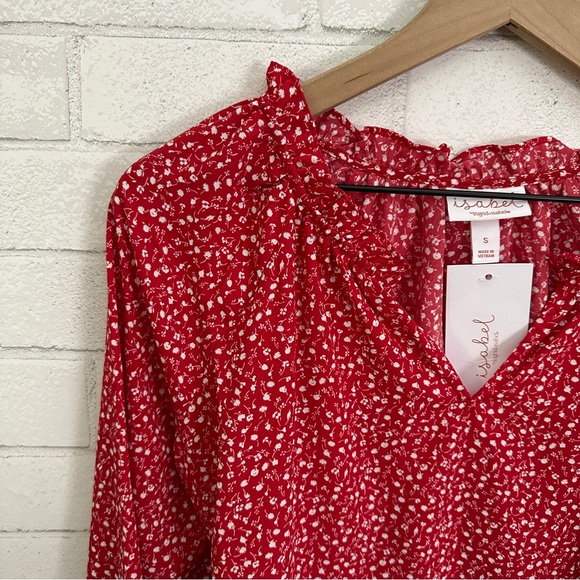ISABEL Maternity by Ingrid + Isabel Red Flowered Side Tie Long Sleeve Top - Picture 6 of 11
